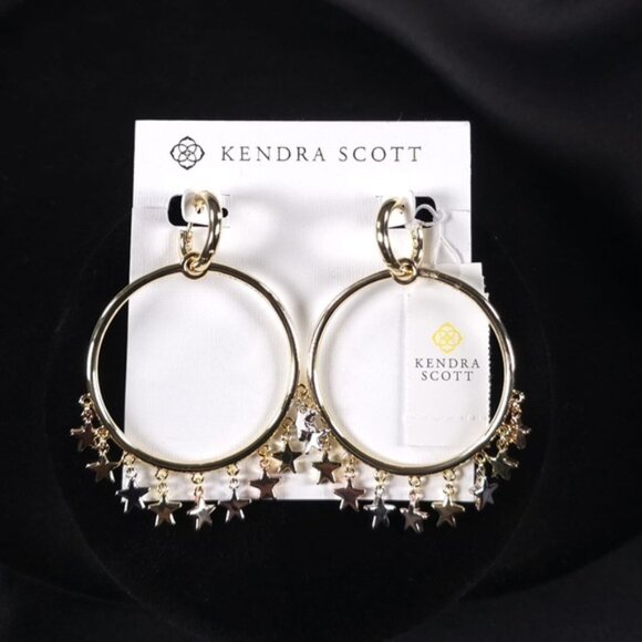 NWT KENDRA SCOTT Women’s Sloane Open Frame Hoop Earrings Mixed Metal Stars - Picture 1 of 11